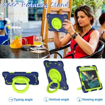 Andnary Case for 2024 iPad Mini 7 A17 Pro/2021 Mini 6 8.3 Inch Case with Built-in Pencil Holder/360° Rotating Handle Stand, Drop-Proof Cover for iPad Mini 7th/6th Generation 8.3", Navy+Green