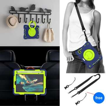 Andnary Case for 2024 iPad Mini 7 A17 Pro/2021 Mini 6 8.3 Inch Case with Built-in Pencil Holder/360° Rotating Handle Stand, Drop-Proof Cover for iPad Mini 7th/6th Generation 8.3", Navy+Green