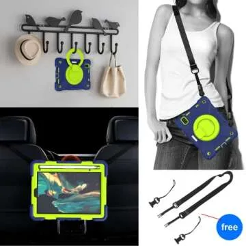 Andnary Case for 2024 iPad Mini 7 A17 Pro/2021 Mini 6 8.3 Inch Case with Built-in Pencil Holder/360° Rotating Handle Stand, Drop-Proof Cover for iPad Mini 7th/6th Generation 8.3", Navy+Green