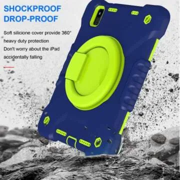 Andnary Case for 2024 iPad Mini 7 A17 Pro/2021 Mini 6 8.3 Inch Case with Built-in Pencil Holder/360° Rotating Handle Stand, Drop-Proof Cover for iPad Mini 7th/6th Generation 8.3", Navy+Green