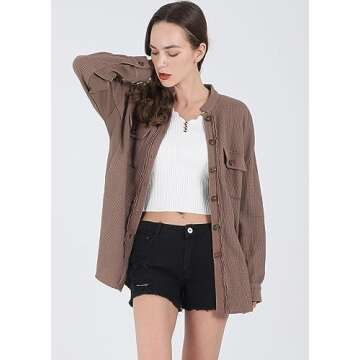 Stylish Oversized Waffle Knit Shirt for Women's Fall Fashion