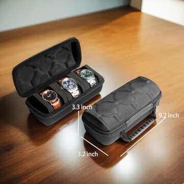 AUKURA 3 Slot Hard Watch Travel Case, Watch Roll Case Storage and Organizer for Men and Women, with ...