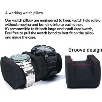 AUKURA 3 Slot Hard Watch Travel Case, Watch Roll Case Storage and Organizer for Men and Women, with anti-move watch pillow (Black fabric 3Slots)