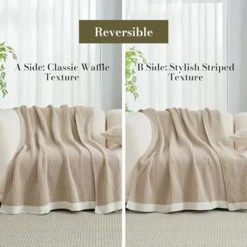 Amélie Home Chenille Waffle Throw Blanket for Couch, Reversible Soft Cozy Knit Blanket Lightweight Warm Decorative Throw for Sofa, Bed, Living Room, Beige, 50 x 60 inch