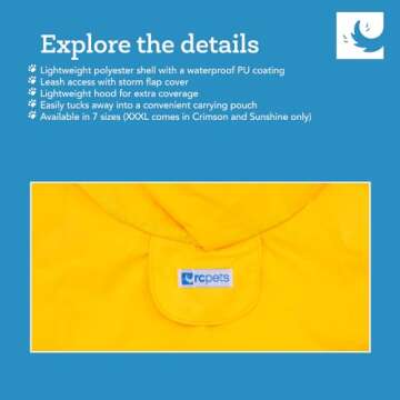 RC Pets Packable Rain Poncho, Dog Coat, Large, Raindrops