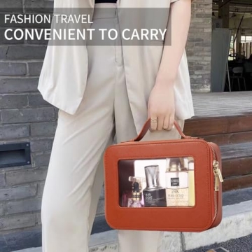 Pinkmik Clear Makeup Bag for Women Waterproof Travel Makeup Case Portable Cosmetic Case Toiletry Bag Car Organizer with Zipper (X/Brown, L)