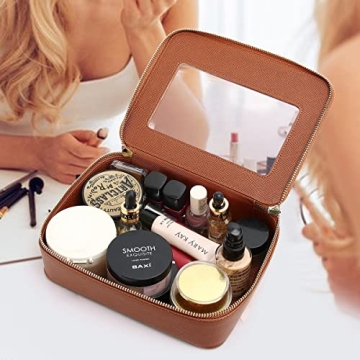 Pinkmik Clear Makeup Bag for Women Waterproof Travel Makeup Case Portable Cosmetic Case Toiletry Bag Car Organizer with Zipper (X/Brown, L)