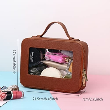 Pinkmik Clear Makeup Bag for Women Waterproof Travel Makeup Case Portable Cosmetic Case Toiletry Bag Car Organizer with Zipper (X/Brown, L)