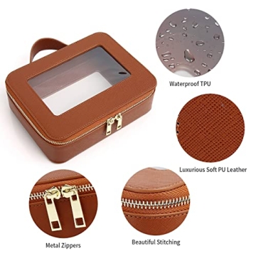 Pinkmik Clear Makeup Bag for Women Waterproof Travel Makeup Case Portable Cosmetic Case Toiletry Bag Car Organizer with Zipper (X/Brown, L)