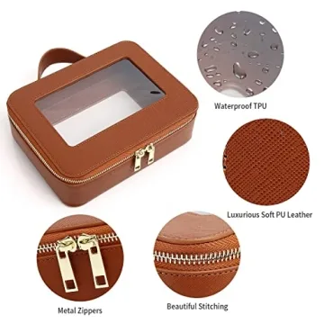 Pinkmik Clear Makeup Bag for Women Waterproof Travel Makeup Case Portable Cosmetic Case Toiletry Bag Car Organizer with Zipper (X/Brown, L)