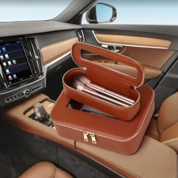 Pinkmik Clear Makeup Bag for Women Waterproof Travel Makeup Case Portable Cosmetic Case Toiletry Bag Car Organizer with Zipper (X/Brown, L)