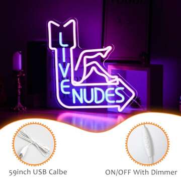 Live Nudes Neon Sign Cool Led Sign Pink Blue Neon Sign ，Live Nudes Neon Signs for Wall Decor Room Decor, Dimmable USB Powered Led Neon Signs For Man Cave Beer Bar Wall Decor Lamp Light