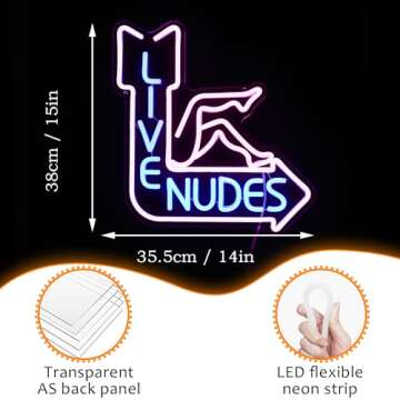 Live Nudes Neon Sign Cool Led Sign Pink Blue Neon Sign ，Live Nudes Neon Signs for Wall Decor Room Decor, Dimmable USB Powered Led Neon Signs For Man Cave Beer Bar Wall Decor Lamp Light