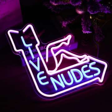 Live Nudes Neon Sign Cool Led Sign Pink Blue Neon Sign ，Live Nudes Neon Signs for Wall Decor Room Decor, Dimmable USB Powered Led Neon Signs For Man Cave Beer Bar Wall Decor Lamp Light