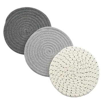 Potholders Set Trivets Set 100% Pure Cotton Thread Weave Hot Pot Holders Set (Set of 3) Stylish Coas...