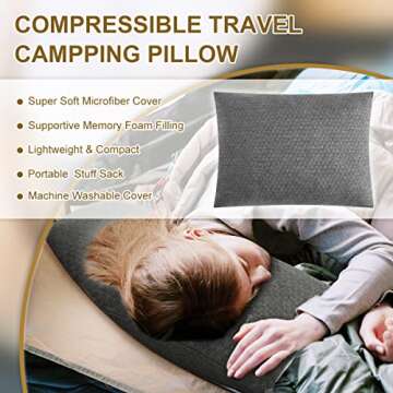 Ivellow Travel Pillow Compressible Camping Pillow for Sleeping Shredded Memory Foam Pillow Compact F...