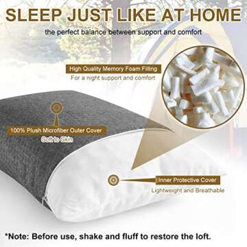 Ivellow Travel Pillow Compressible Camping Pillow for Sleeping Shredded Memory Foam Pillow Compact Firm Supportive Pillow for Adults Kids Outdoor Backpacking Hiking Essential Gear