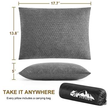 Ivellow Travel Pillow Compressible Camping Pillow for Sleeping Shredded Memory Foam Pillow Compact Firm Supportive Pillow for Adults Kids Outdoor Backpacking Hiking Essential Gear