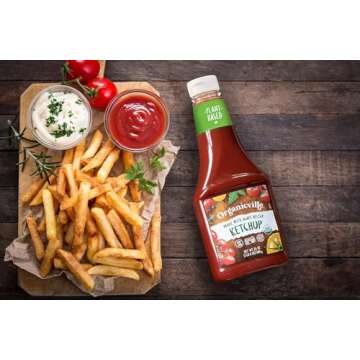 Organicville Organic Ketchup - Tomato Ketchup, Gluten Free, Non-GMO, Vegan, USDA Organic, Made with Agave Nectar, Plant-Based Ketchup, Squeeze Bottle - 24 Oz, 4-Pack