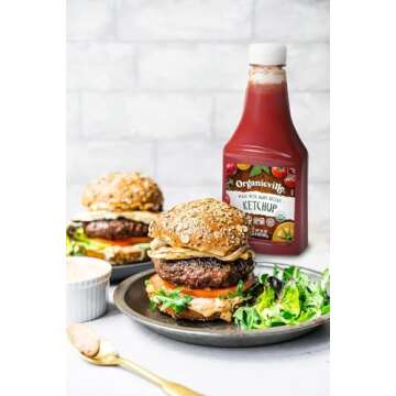 Organicville Organic Ketchup - Tomato Ketchup, Gluten Free, Non-GMO, Vegan, USDA Organic, Made with Agave Nectar, Plant-Based Ketchup, Squeeze Bottle - 24 Oz, 4-Pack