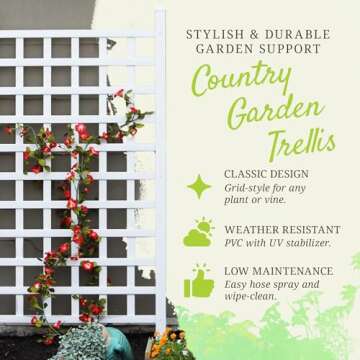 Dura-Trel PVC Garden Trellis for Climbing Vine Plants, Country Garden, White, 35" x 66"