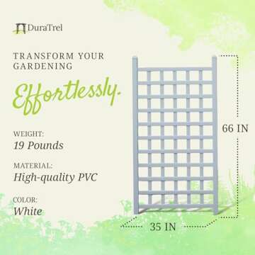 Dura-Trel PVC Garden Trellis for Climbing Vine Plants, Country Garden, White, 35" x 66"