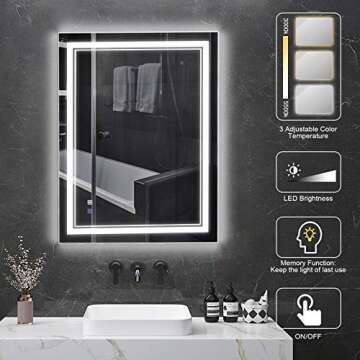 BBE 36x28 Inch LED Bathroom Mirror Vanity Mirror with Dimmable Light 2700K-6000K CRI 90+ Wall-Mounted Anti-Fog for Makeup Hardwire and Plug in (Horizontal/Vertical)