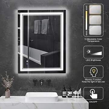 BBE 36x28 Inch LED Bathroom Mirror Vanity Mirror with Dimmable Light 2700K-6000K CRI 90+ Wall-Mounted Anti-Fog for Makeup Hardwire and Plug in (Horizontal/Vertical)