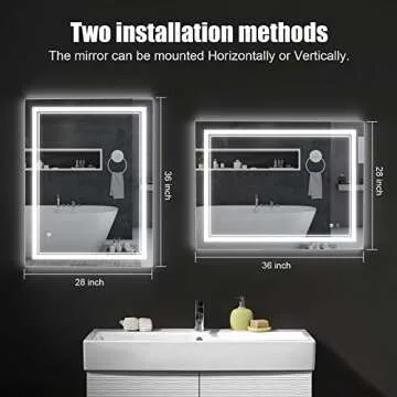 BBE 36x28 Inch LED Bathroom Mirror Vanity Mirror with Dimmable Light 2700K-6000K CRI 90+ Wall-Mounted Anti-Fog for Makeup Hardwire and Plug in (Horizontal/Vertical)
