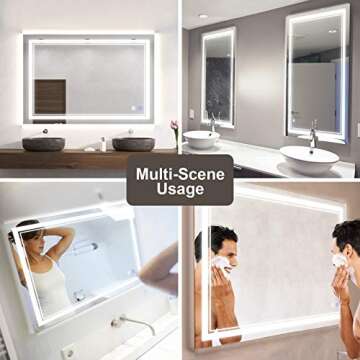 BBE 36x28 Inch LED Bathroom Mirror Vanity Mirror with Dimmable Light 2700K-6000K CRI 90+ Wall-Mounted Anti-Fog for Makeup Hardwire and Plug in (Horizontal/Vertical)
