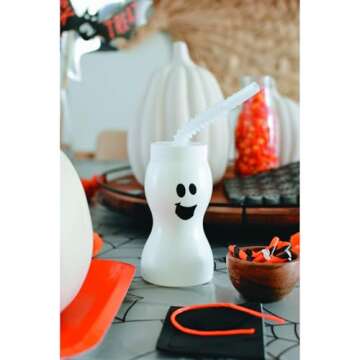 Fun Express Set of 12 Pieces Ghost Shape Cups with Straw for Halloween, Holds 8 oz, BPA Free Plastic...