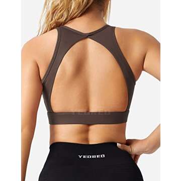 YEOREO Cleena Sports Bra for Women Open Back Crop Tops Padded Workout Tank Tops Backless Workout Yoga Bra Underwire Coffee XS