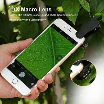 [3 in 1 Lens Kit] Milocos Professional Clip-on HD Lens Kit, 15x Macro Lens + 0.36x Wide Angle Lens + 195° Fisheye Lens for iPhone,iPad,Samsung,Windows & Most Smartphones