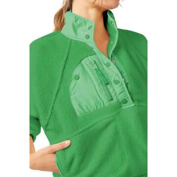 Aoang Pullover Sweatshirt for Women Fleece Shacket Cropped Tops Thick Sherpa Windbreak (green, M)