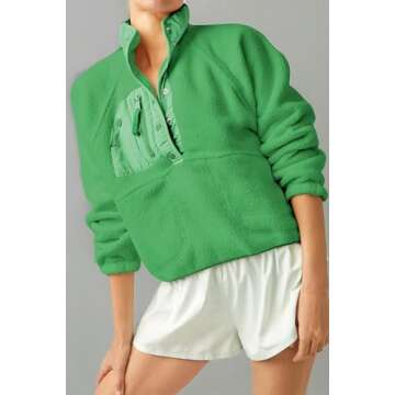 Aoang Pullover Sweatshirt for Women Fleece Shacket Cropped Tops Thick Sherpa Windbreak (green, M)
