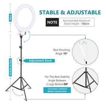 Neewer 18" White Dimmable Bi-color LED Ring Light and Stand Kit