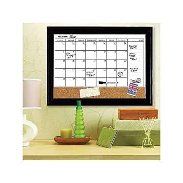 Quartet Combination Magnetic Whiteboard Calendar & Corkboard, 17" x 23" Combo Dry Erase White Board & Cork Bulletin Board, Message Board, Black Frame (79275)