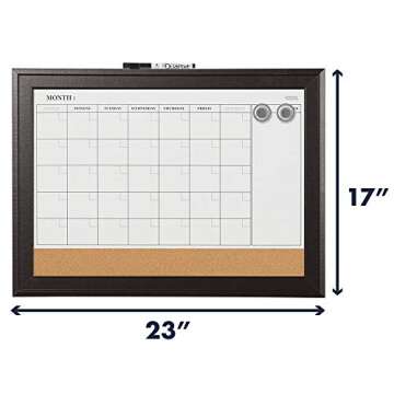 Quartet Combination Magnetic Whiteboard Calendar & Corkboard, 17" x 23" Combo Dry Erase White Board & Cork Bulletin Board, Message Board, Black Frame (79275)