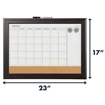 Quartet Combination Magnetic Whiteboard Calendar & Corkboard, 17" x 23" Combo Dry Erase White Board & Cork Bulletin Board, Message Board, Black Frame (79275)
