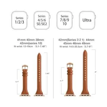 WFEAGL Compatible with Leather Apple Watch Band 41mm 40mm 38mm 42mm(series 10) Women, Top Grain Leather Strap Slim & Thin Replacement Wristband for iWatch Bands Ultra SE SE2 & Series 10 9 8 7 6 5 4 3 2 1