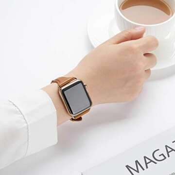 WFEAGL Compatible with Leather Apple Watch Band 41mm 40mm 38mm 42mm(series 10) Women, Top Grain Leather Strap Slim & Thin Replacement Wristband for iWatch Bands Ultra SE SE2 & Series 10 9 8 7 6 5 4 3 2 1