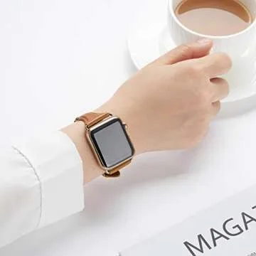 WFEAGL Compatible with Leather Apple Watch Band 41mm 40mm 38mm 42mm(series 10) Women, Top Grain Leather Strap Slim & Thin Replacement Wristband for iWatch Bands Ultra SE SE2 & Series 10 9 8 7 6 5 4 3 2 1