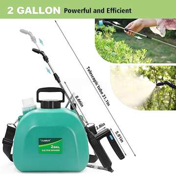 Battery Powered Sprayer 2 Gallon, Upgrade Powerful Electric Sprayer with 3 Mist Nozzles, Rechargeable Handle, Retractable Wand, Garden Sprayer with Adjustable Shoulder Strap for Lawn,Garden,Cleaning
