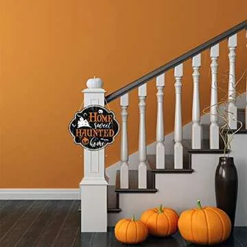 FWIEXA Haunted Home Wood Sign for Halloween Decor