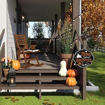 FWIEXA Haunted Home Wood Sign for Halloween Decor