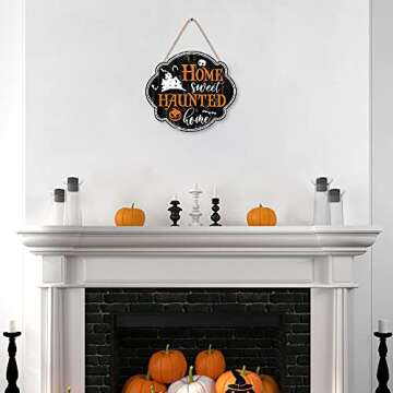 FWIEXA Haunted Home Wood Sign for Halloween Decor