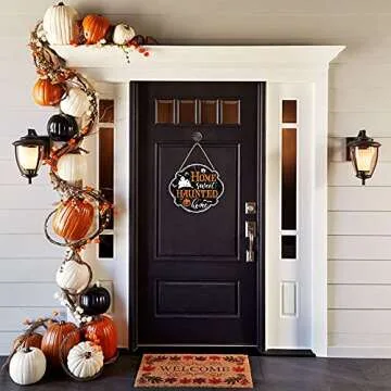 FWIEXA Haunted Home Wood Sign for Halloween Decor