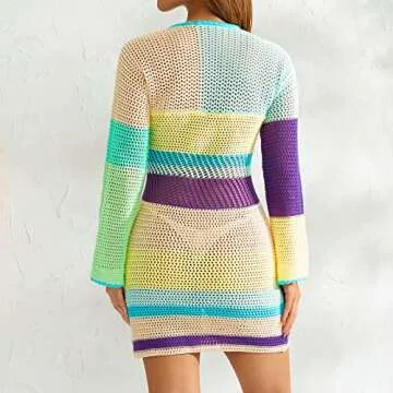 Fabumily Colorful Crochet Mini Dress for Summer Wear