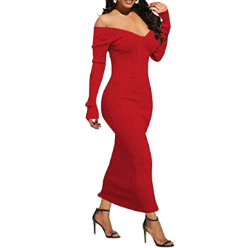 Elegant Off Shoulder Knitted Maxi Dress for Women