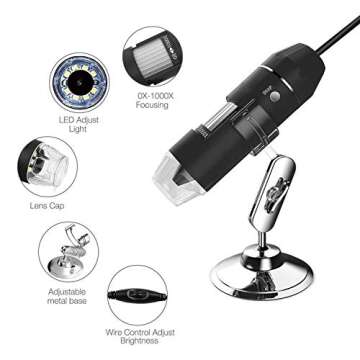 USB Microscope 1000x Magnification with 8 LEDs for All Devices